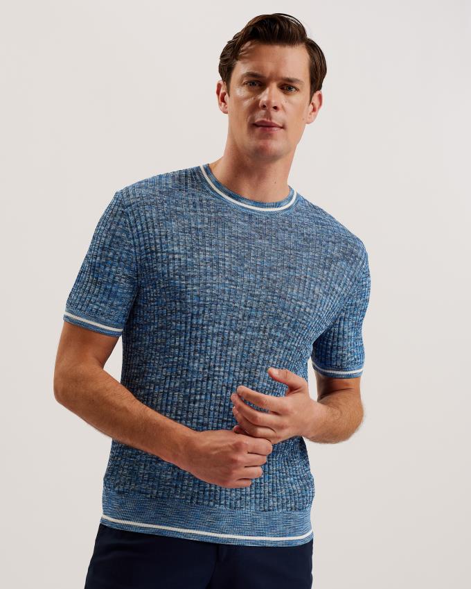 T-Shirt Ted Baker Marled Ribbed Knit Bleu Homme | IIS-46101082